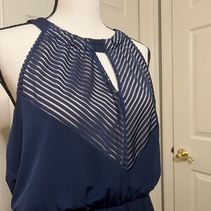 Euc size large apartment 9 dress navy blue with nude lining,  stretchy/slimming